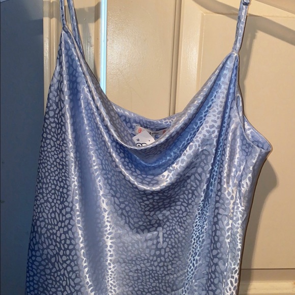 Baby Blue Leopard Silk Cowl Neck Tank - Picture 3 of 3